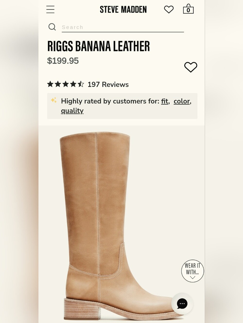 New In Box Steve Madden Tan Leather Knee-High Riggs Boot